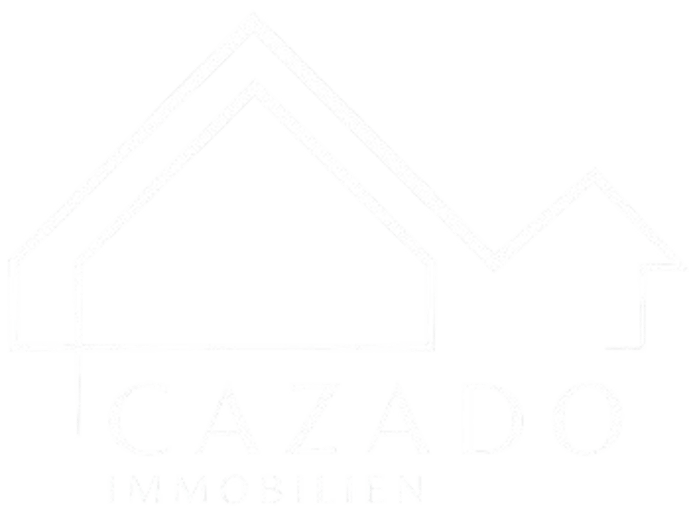Logo von Cazado Immobilien mit weißen Hausumrissen auf schwarzem Hintergrund.