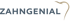 Logo mit dem Schriftzug „ZAHNGENIAL“ in blaugrauer Schrift und einem stilisierten goldenen Zahn rechts daneben.