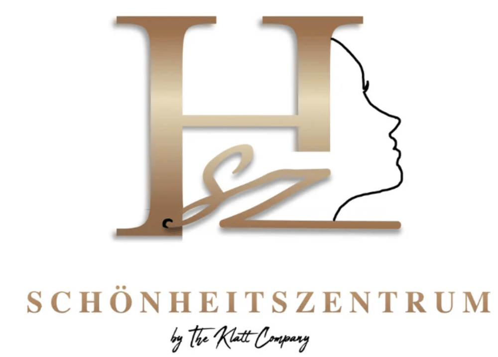 Logo "Schönheitszentrum by the Klatt Company" mit goldenen Buchstaben HSZ und einem Frauenprofil.