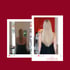 Frau mit schulterlangem Haar und danach mit langen, blonden Haaren; Text: corfehair