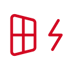 Rotes Fenstersymbol und rotes Blitzsymbol auf dunkelgrünem Hintergrund.