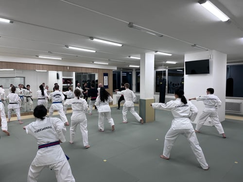 Taekwondo-Kämpferin im weißen Dobok mit schwarzem Gürtel bei SOMA Bonn