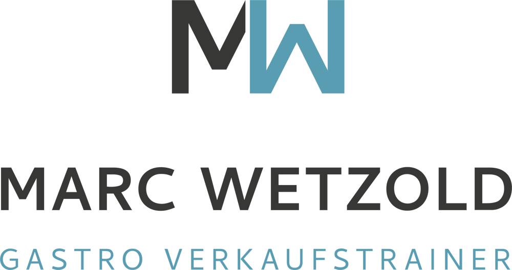 MW logo with "MARC WETZOLD" below, and "GASTRO VERKAUFSTRAINER" in blue text at the bottom.