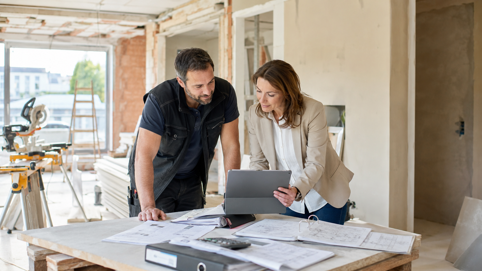 Halbfertige Arbeiten im Handwerk mit Steuerunterlagen, Projektbewertung und Jahresabschluss