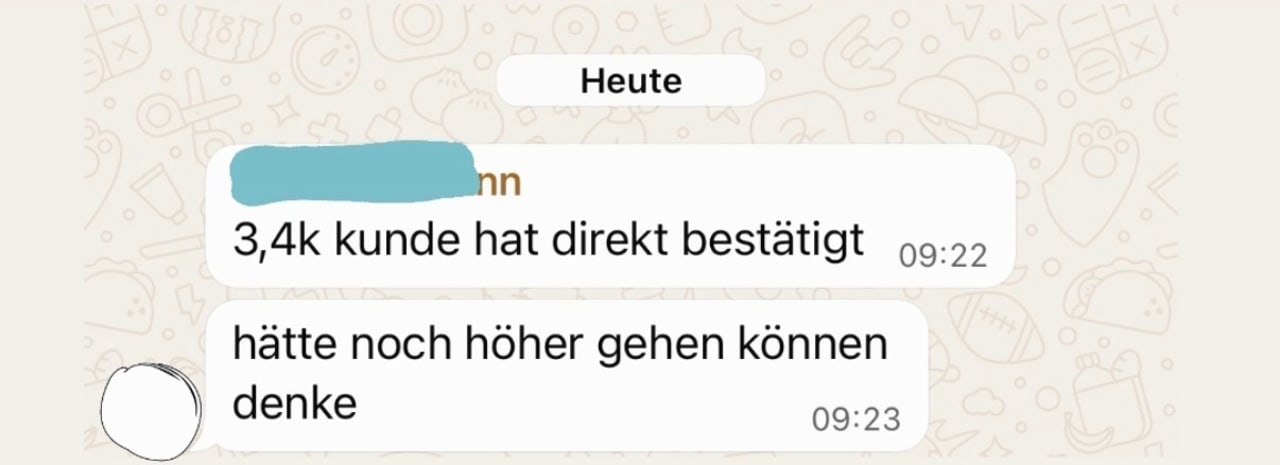 Kundenergebnis: 3,4k Kunde hat direkt bestaetigt
