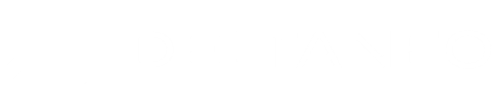 DELTANEO Logo mit zwei weißen, diagonalen Linien links und dem Schriftzug "DELTANEO" in Großbuchstaben rechts.
