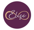 Goldenes Unendlichkeitszeichen mit dem Schriftzug "Elisé" in Weiß auf einem runden, violetten Hintergrund.