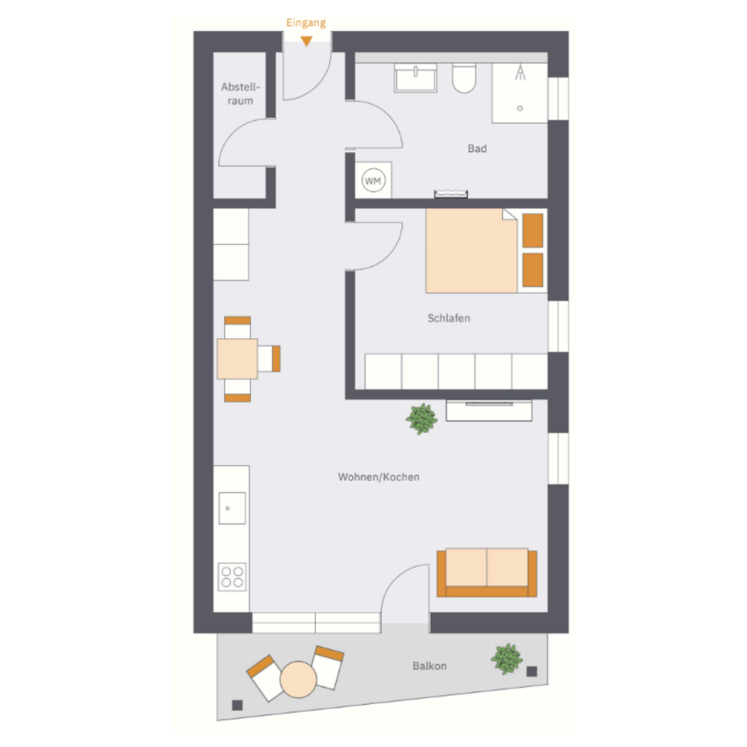 Grundriss Apartment 10, 51,14 m², Obergeschoss