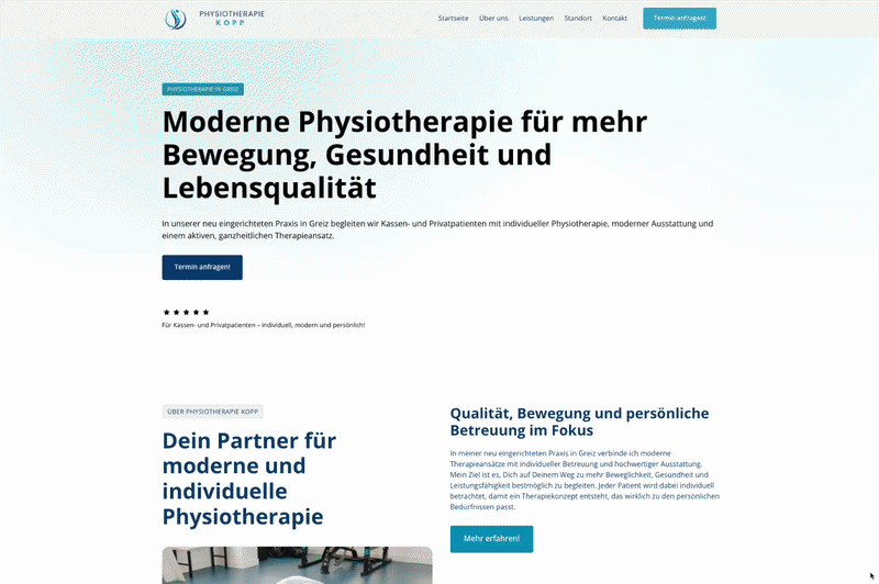 Animierte Vorschau der Website Physiotherapie Kopp