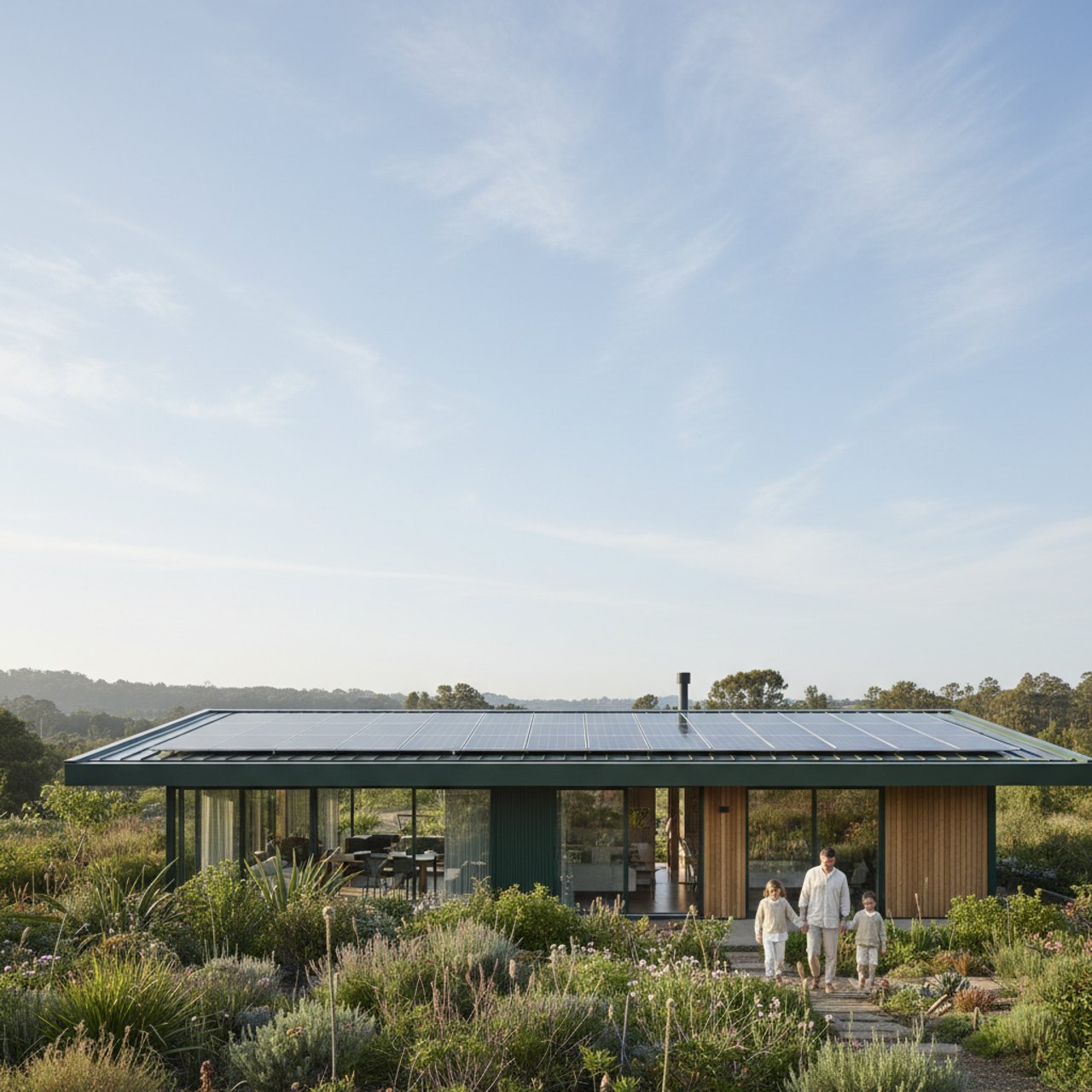 Modernes Haus mit Photovoltaik und Garten