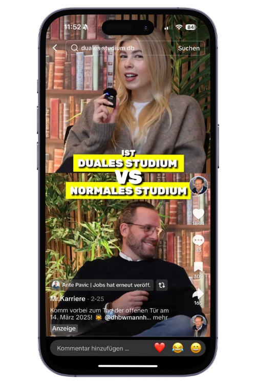 Das Video der Kampagne für die DHBW Mannheim auf einem Smartphone