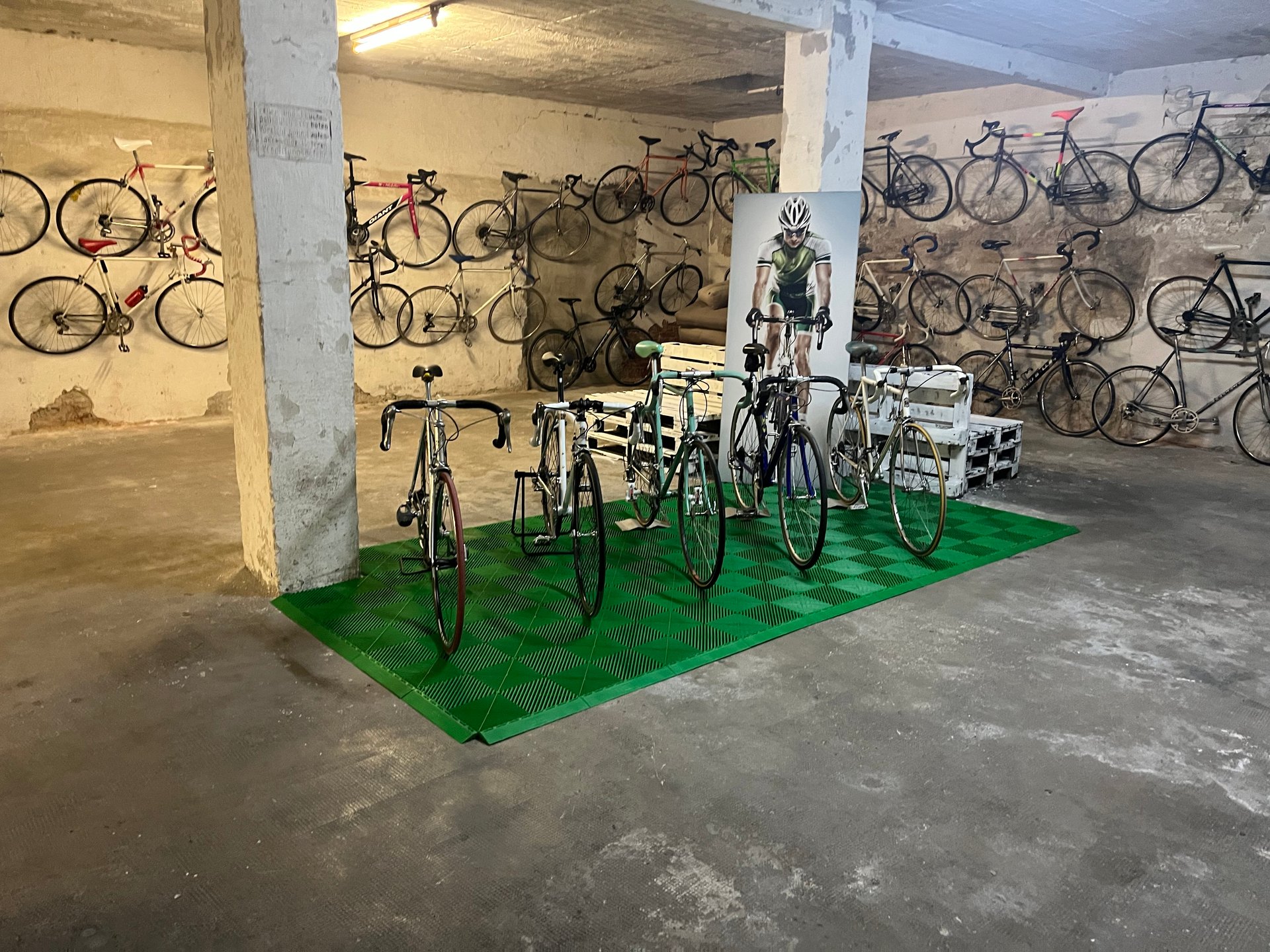Showroom mit Vintage-Rennrädern und Gravelbikes