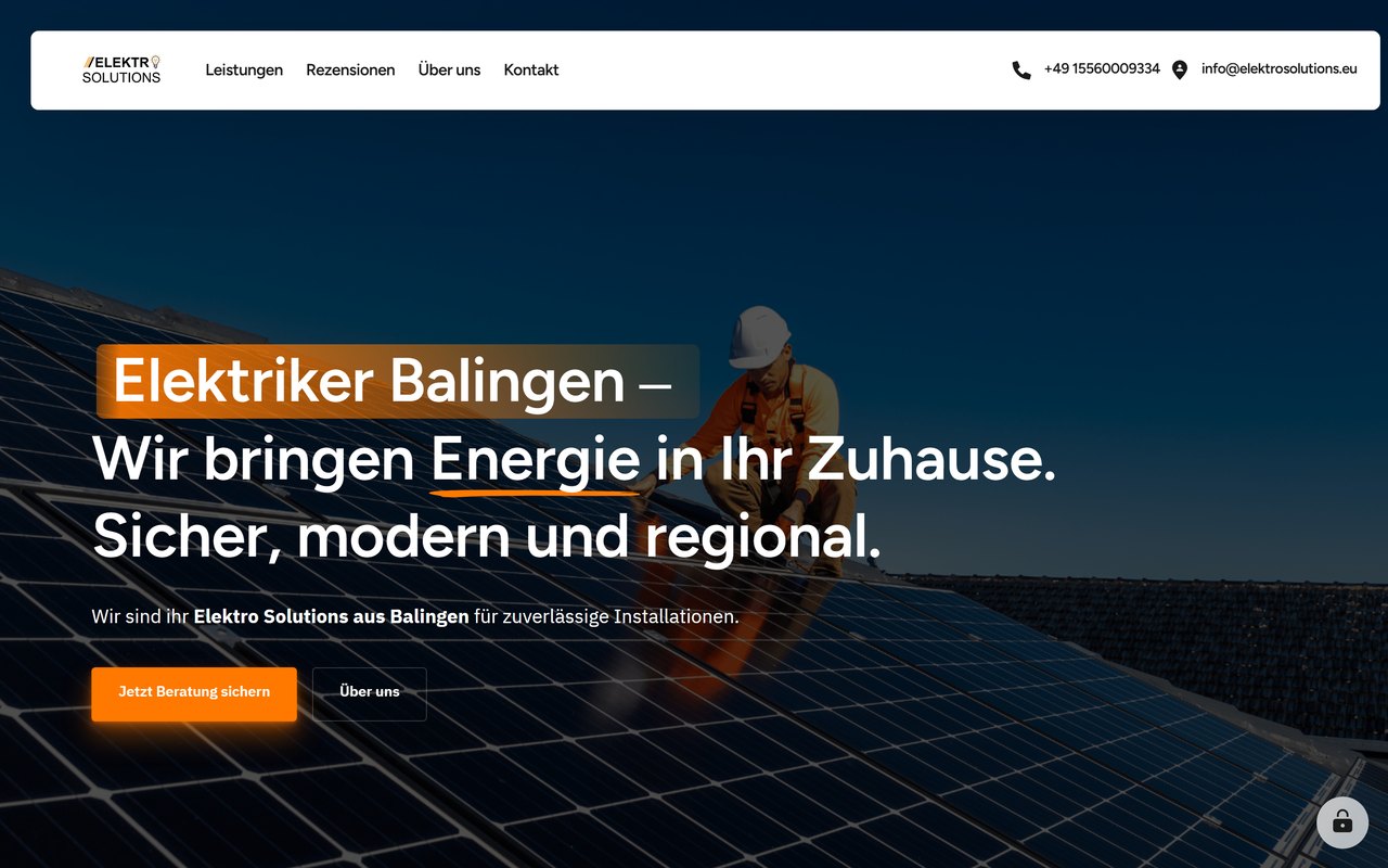 Website von Elektro Solutions im Browser