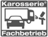 Karosserie Fachbetrieb Logo mit Auto, LKW und Lackierpistole.
