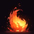 Stylized orange and yellow fire with sparks radiating outwards against a dark background.