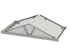 Ein pyramidenförmiges Dachfenster mit silbernen Rahmen und transparentem Glas.