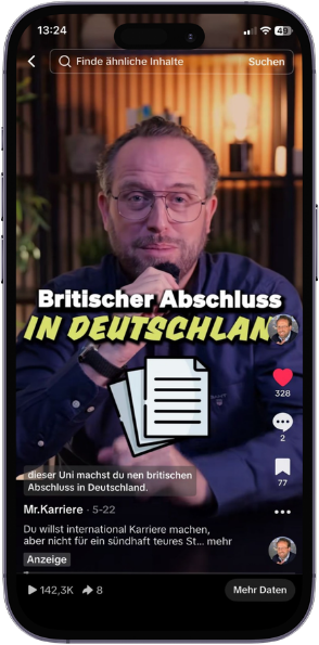 Das Video der Lancaster-University-Leipzig-Kampagne auf einem Smartphone