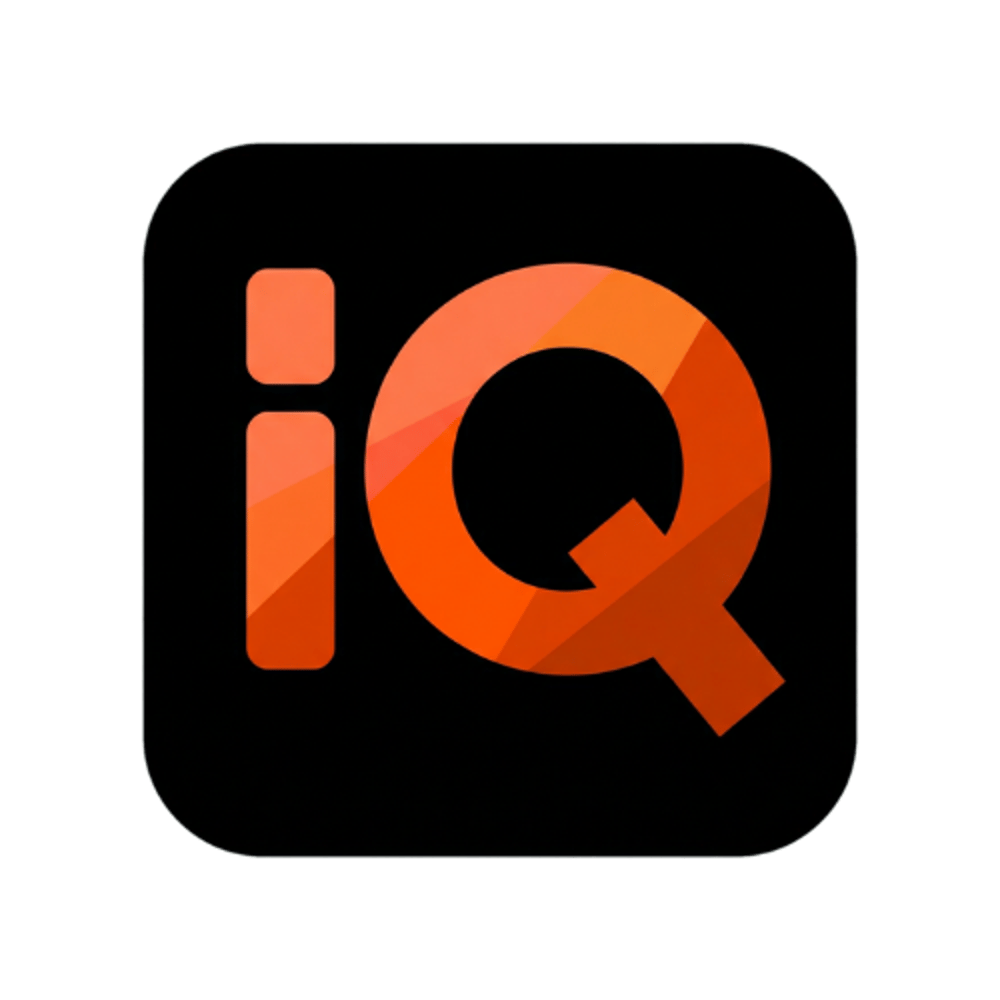 Guide IQ Logo Black square with a stylized orange "iQ" logo.