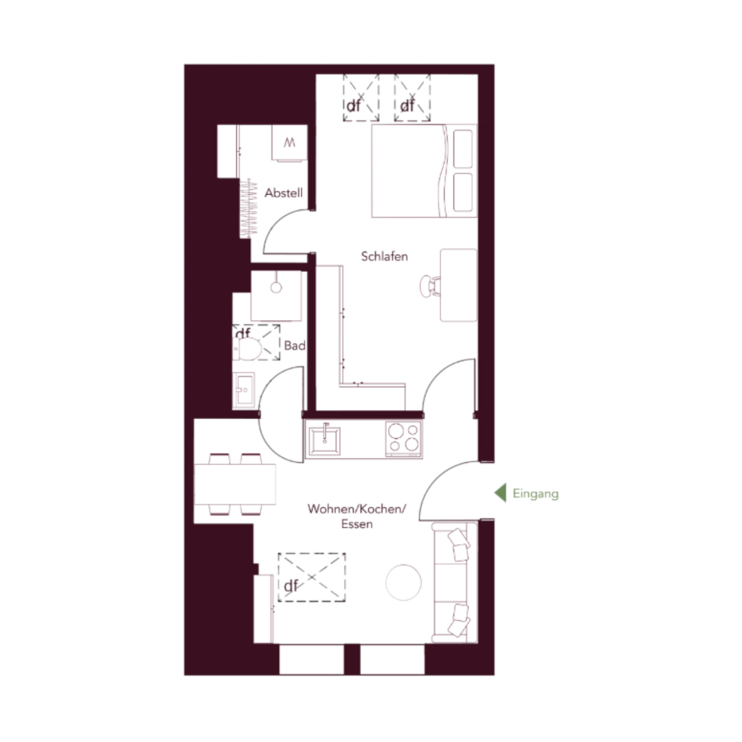 Grundriss Apartment 14, 29,59 m², Dachgeschoss
