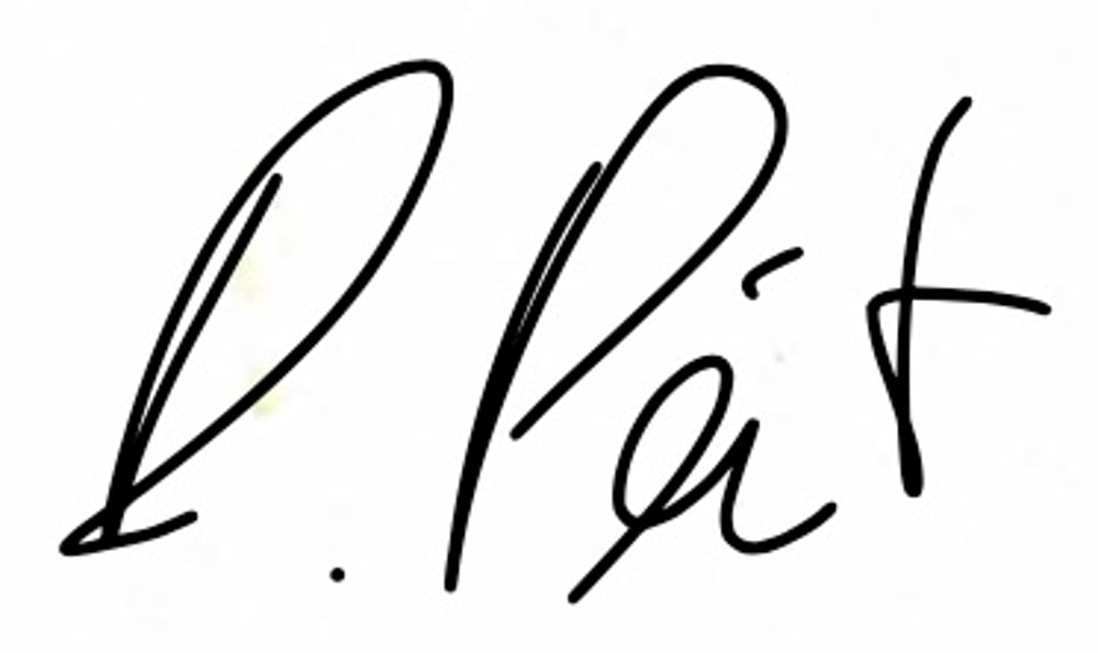 Unterschrift von D. Pát in schwarzer Tinte auf weißem Hintergrund.