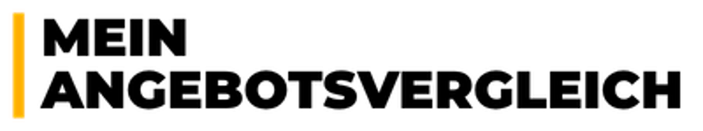 Orange senkrechte Linie links neben dem Text "MEIN ANGEBOTSVERGLEICH" in schwarzer Schrift auf dunkelgrünem Hintergrund.