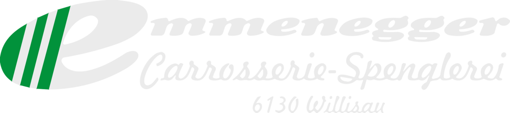Emmenegger Carrosserie-Spenglerei 6130 Willisau Logo in Weiß auf grünem Hintergrund.
