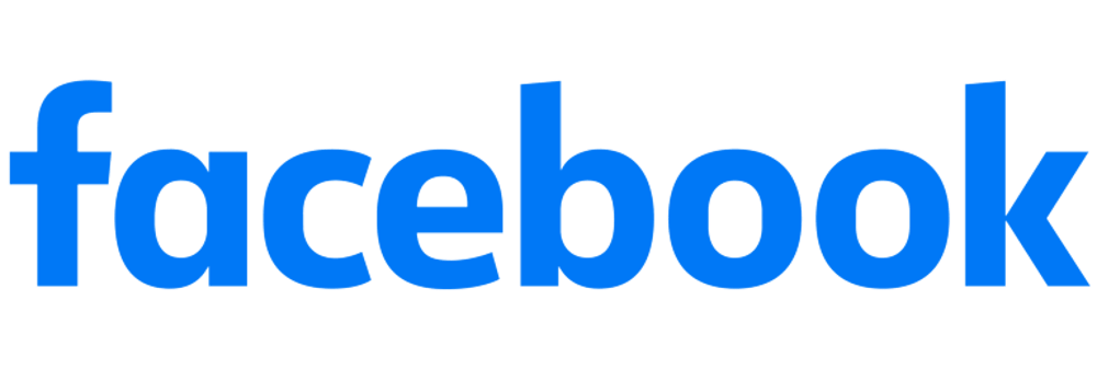 Blauer Facebook-Schriftzug in Kleinbuchstaben auf schwarzem Hintergrund.