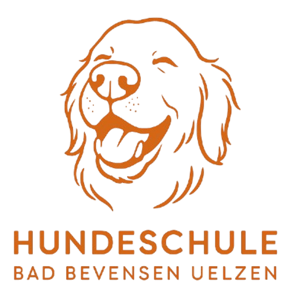 Orangefarbener Hundekopf auf grünem Grund, darunter "HUNDESCHULE BAD BEVENSEN UELZEN".