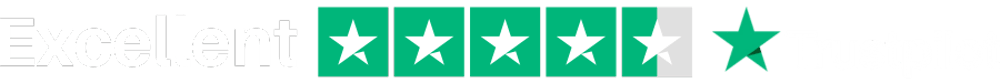 Trustpilot-Bewertung „Excellent“ mit 4,5 von 5 grünen Sternen auf schwarzem Hintergrund.