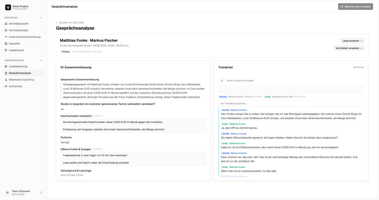 Gesprächsanalyse in der Sales Engine