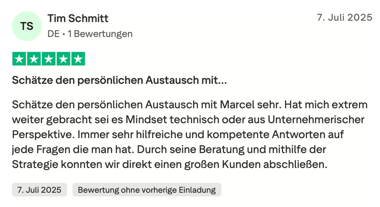 Trustpilot-Rezension von Tim Schmitt