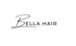 Bella Hair Logo mit stilisiertem "B" und schwarzem Text auf weißem Hintergrund.