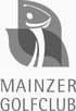 Mainzer Golfclub logo featuring a golf tee and club striking a ball within a stylized gray shape.