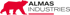 Roter Bär neben schwarzem Text "ALMAS INDUSTRIES" mit rotem Unterstrich auf dunklem Hintergrund.