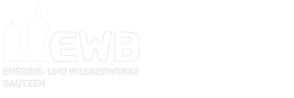 Weißes Logo „UEWB ENERGIE- UND WASSERWERKE BAUTZEN“ mit stilisierten Gebäuden auf grünem Hintergrund.