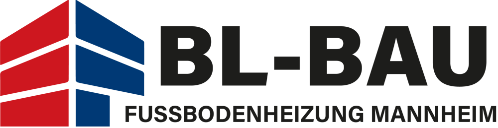 Logo von BL-BAU Fußbodenheizung Mannheim mit stilisiertem Haus in Rot und Blau.