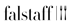 Falstaff Logo mit dem Wort "falstaff" in Serifenschrift und stilisiertem Besteck.