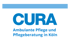 Blaues CURA Logo mit Text: Ambulante Pflege und Pflegeberatung in Köln