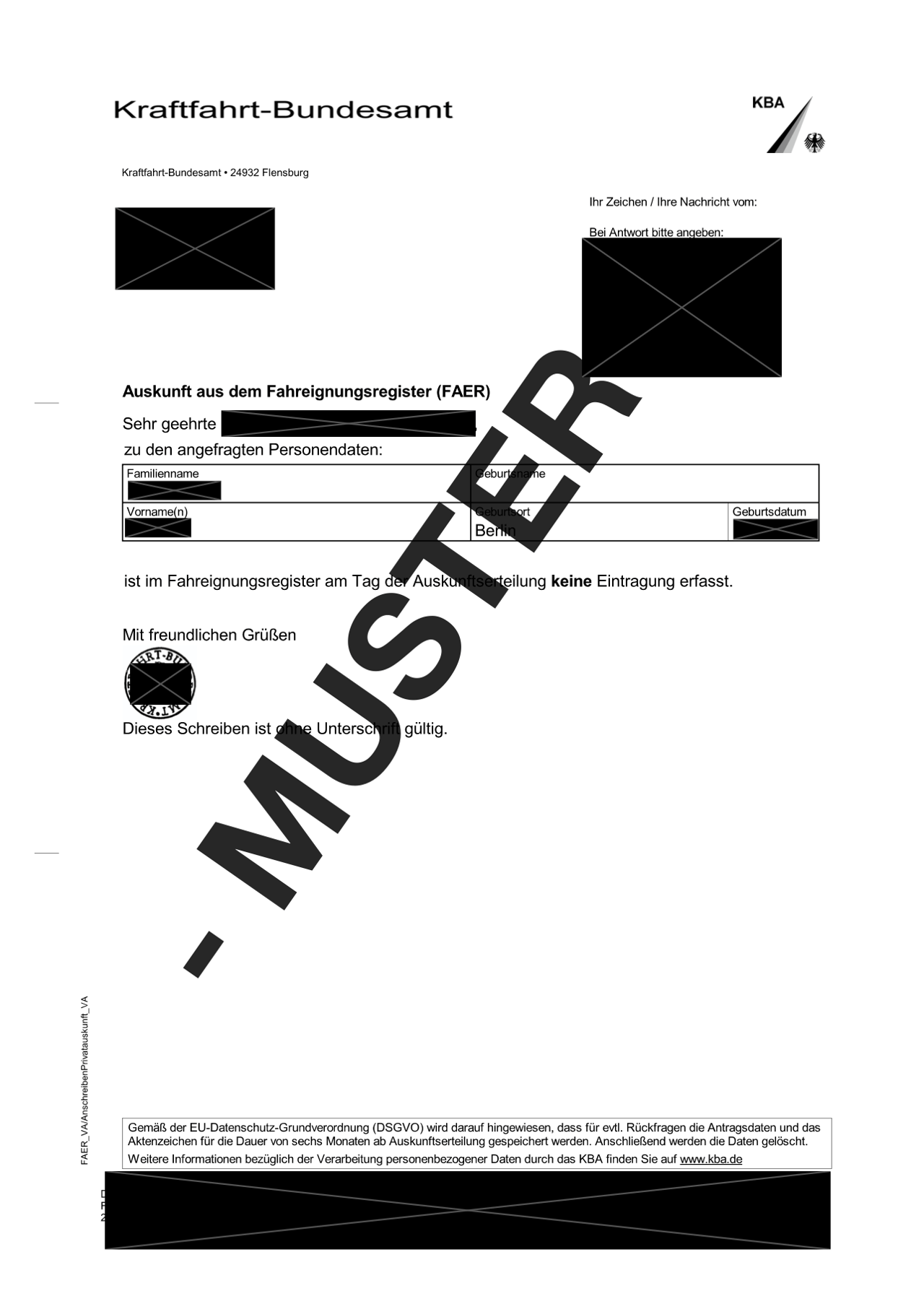 KBA Auskunft Muster