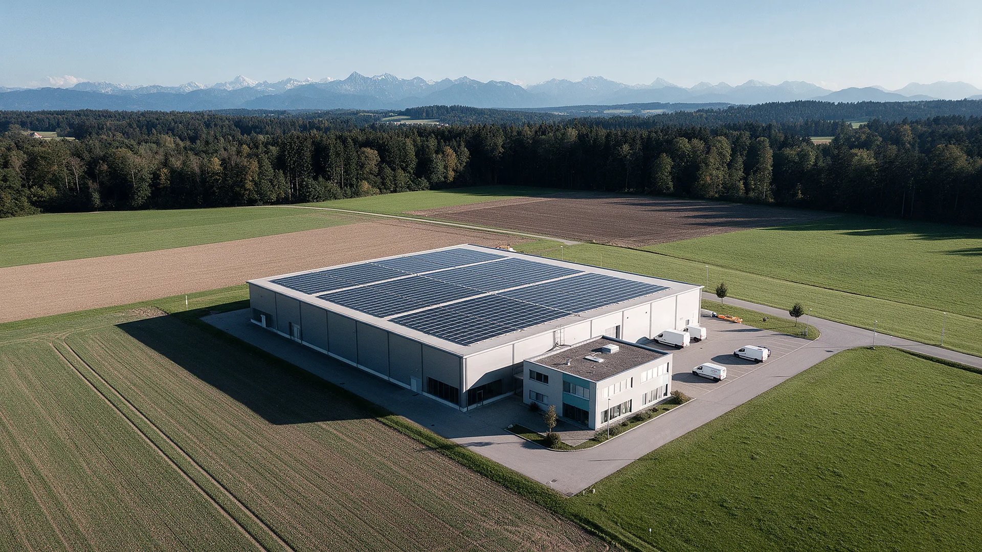 Gewerbehalle mit Photovoltaik-Dachanlage im Landkreis München