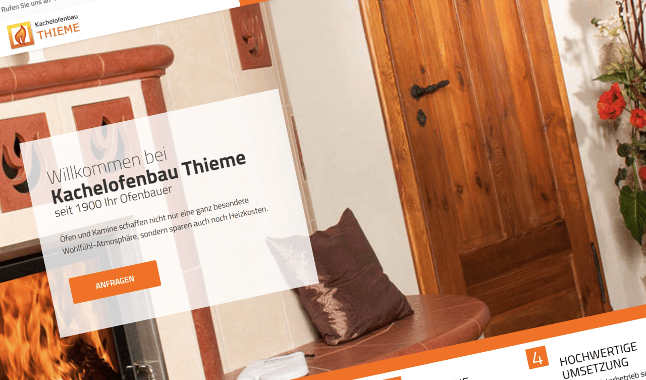 Website von Kachelofenbau Thieme, gebaut von nemacon