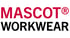 Logo der Marke MASCOT WORKWEAR mit rotem Schriftzug oben und schwarzem Text darunter auf weißem Hintergrund.