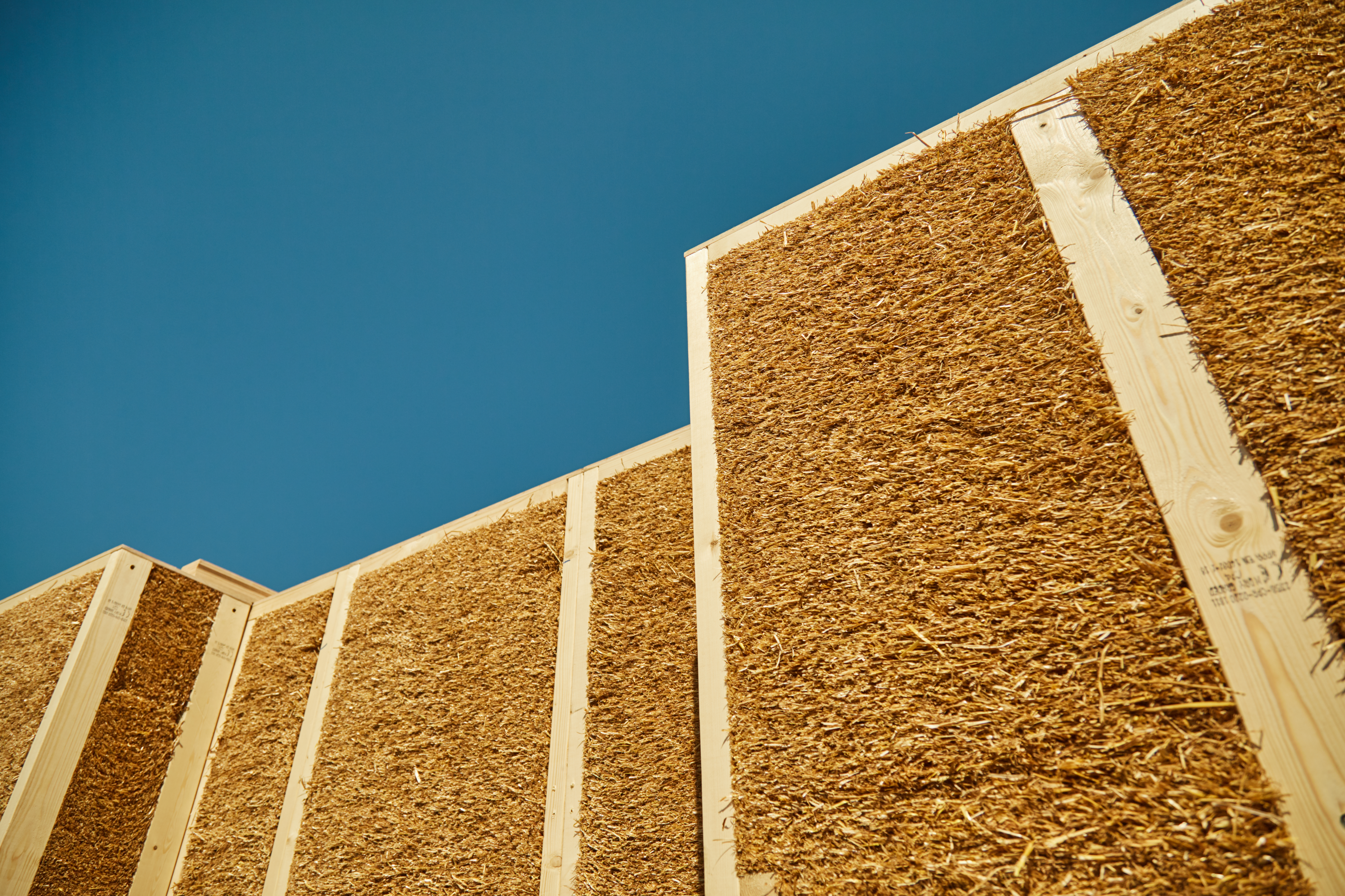 Montage von Stroh-Holz-Wandelementen