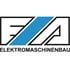 Abstraktes Logo mit blauer Diagonale und den schwarzen Buchstaben "EMA" in einem Rahmen, darunter "ELEKTROMASCHINENBAU".