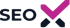 SEO X-Logo mit dunkelblauem Text und einem magentafarbenen Haken, der als Buchstabe X dient.