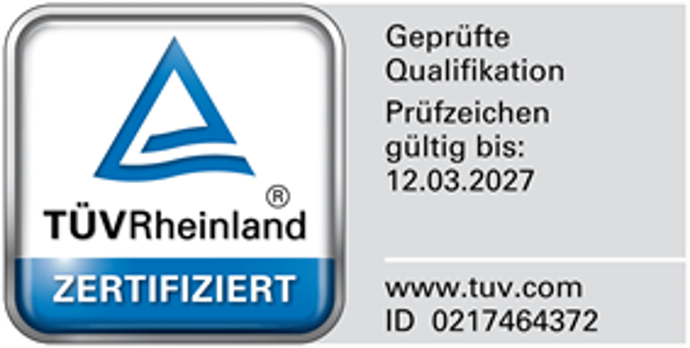 TÜV Rheinland ZERTIFIZIERT, Geprüfte Qualifikation, gültig bis: 12.03.2027, www.tuv.com, ID 0217464372