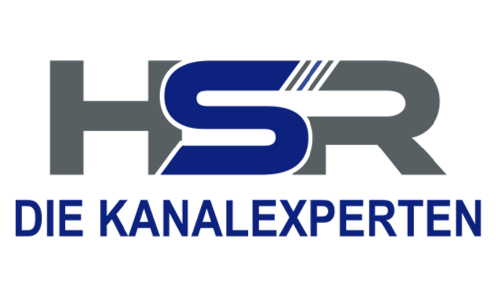 Logo "HSR Heizung Sanitär Reparaturservice" in Grau und Blau auf grünem Hintergrund.