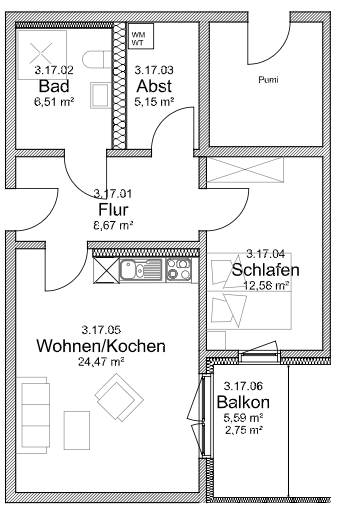 Grundriss 2-Zimmer 60,13 m²
