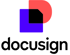 DocuSign-Logo mit blauem Quadrat und rotem Halbkreis, die sich überlappen.
