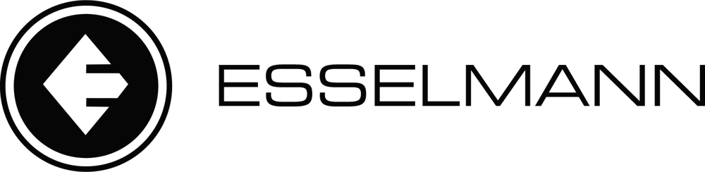 Schwarzer Kreis mit stilisiertem schwarzem "E" und dem Wort "ESSELMANN" in schwarzen Großbuchstaben.